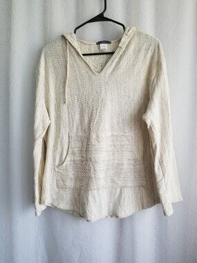 Gyft Textured Cream Cotton Hoodie Size Medium